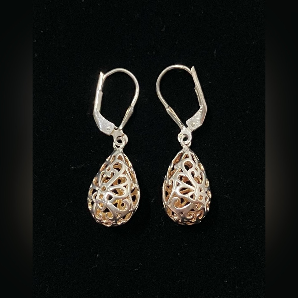 Sterling Silver 925 Filigree Teardrop Earrings